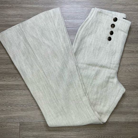 Ivonne 60% Linen 40% Cotton High Waist Wide Leg Pants Size 8 Italy Fabric - Picture 1 of 6
